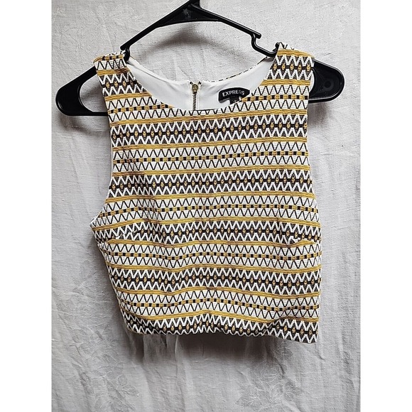 EXPRESS Mustard-white-Black crop top size Small‎ NWOT - Picture 1 of 6